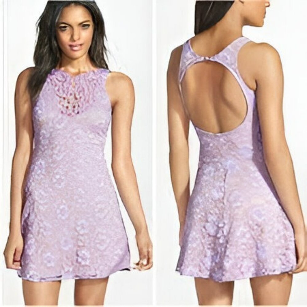 NWT DTP Lilac Lavender Purple & Nude Beige Lace Skater Fit Flare Mini Dress M